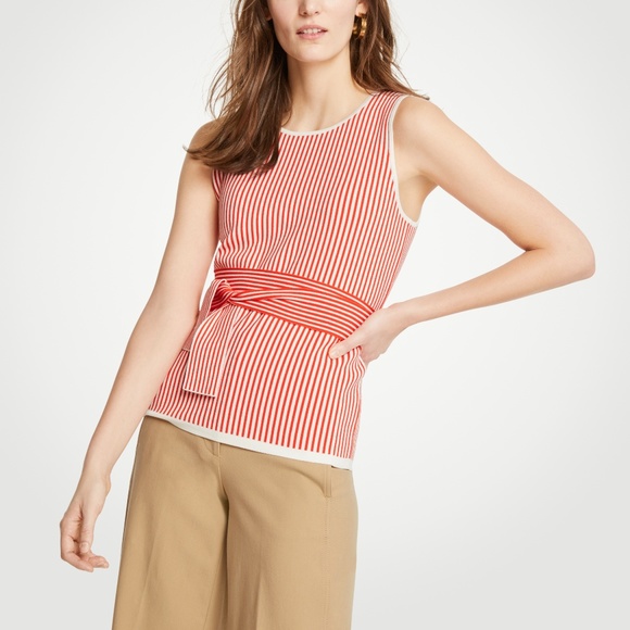 Ann Taylor Tops - NWOT Ann Taylor Red Stripe Tie Waist Sweater Shell